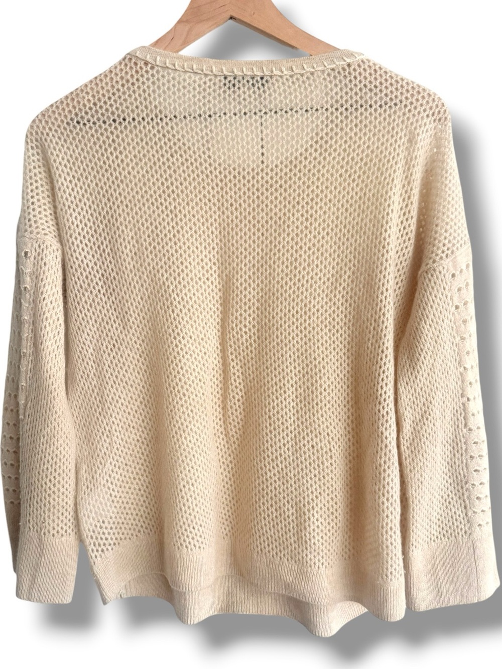 White + Warren 100% Cashmere Cream Beige‎ Open-Knit Pullover Sweater Size Medium - Picture 2 of 5
